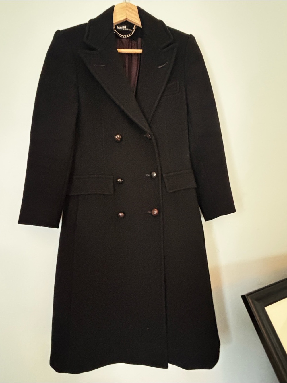 Vintage 1970s Harvé Benard 100% Wool Black Coat Size 4 Union Label USA